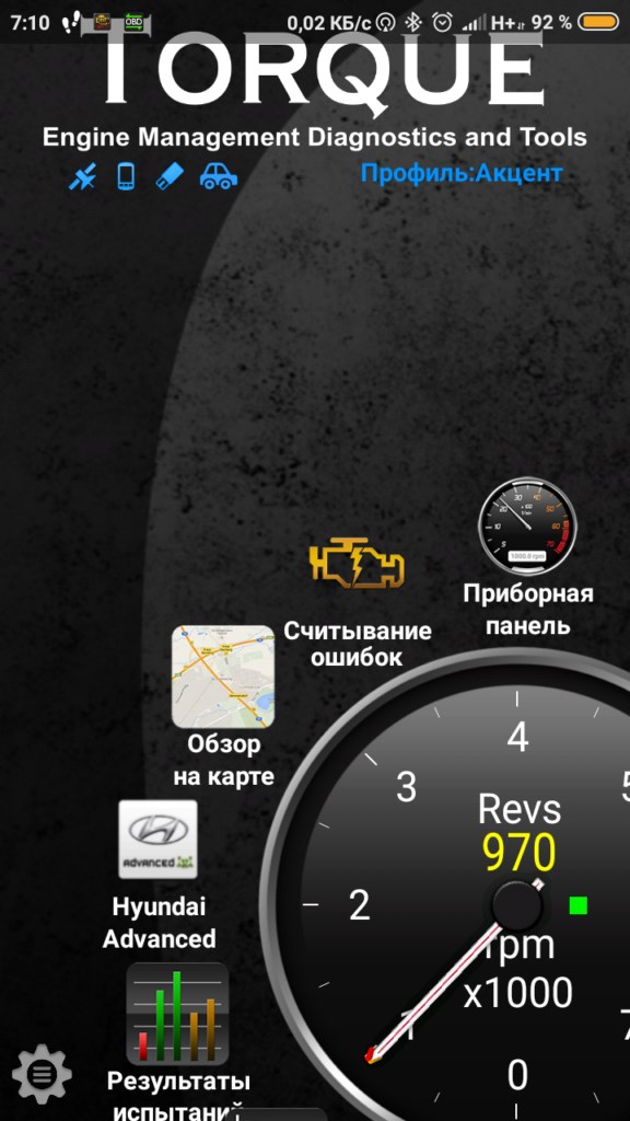Внешний вид программы Torque