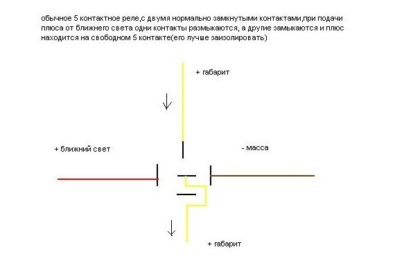 схема подключения ДХО через 5 контактное реле